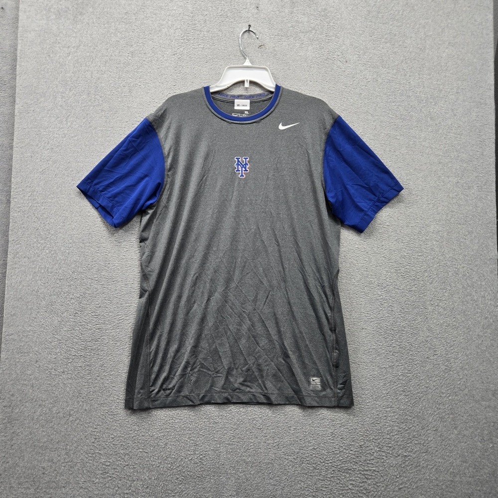 New York Mets Men Shirt XL Gray Nike Pro Colorblock Team Swoosh Logo FIT DRY
